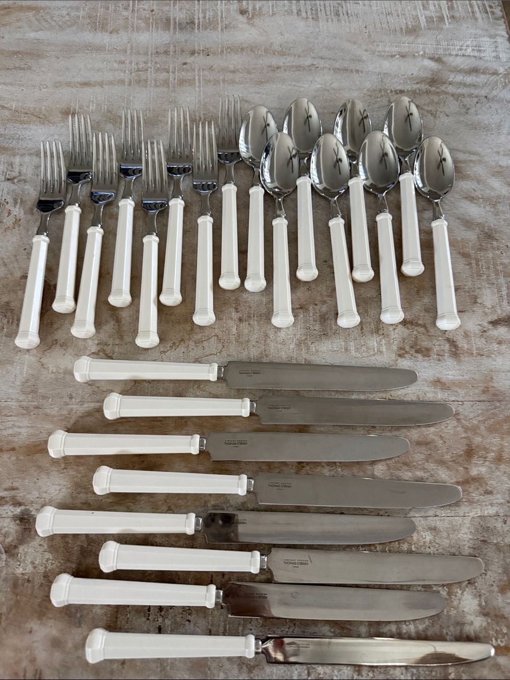 Discontinued Thomas O'Brien Vintage Modern Flatware Set White Handles Stainless
